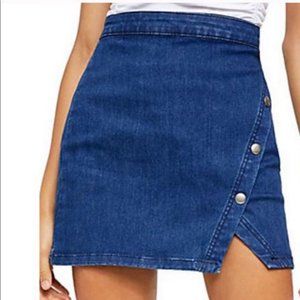 Free People Notched Denim Wrap Skirt